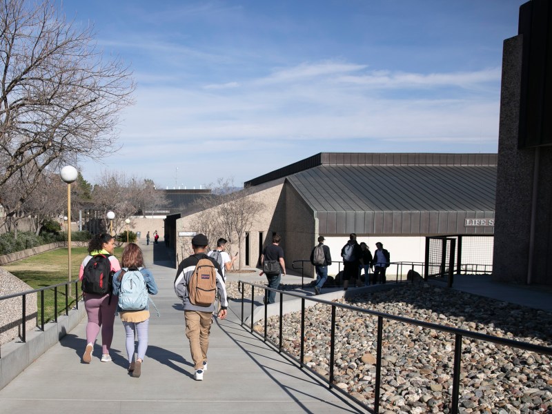 Butte College campus bustles between classes on February 12, 2020. Photo by Anne Wernikoff for CalMatters