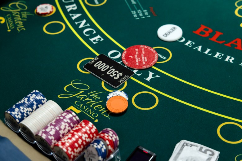 A blackjack training game demonstration at Gardens Casino in Hawaiian Gardens on March 14, 2024. Photo by Ted Soqui for CalMatters