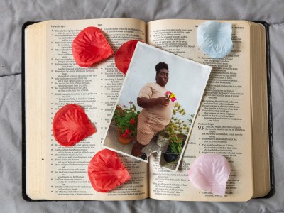 A portrait of Fredreaka Jack rests on a bible at Sharon Jack's home in Metairie, Louisiana on April, 5 2023. Photo by Cedric Angeles for CalMatters