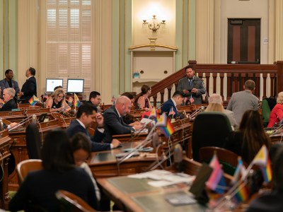 Assemblymember Juan Alanis speaks on the Assembly floor at the state Capitol in Sacramento on June 13, 2024. Photo by Cristian Gonzalez for CalMatters