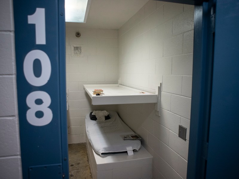 An inmate's cell in the inmate housing unit at the Tulare County Adult Pre-Trial Facility on Sept. 18, 2023. In 2022, Tulare County had eight inmate deaths in their facility, the deadliest year in the jail’s history. Photo by Larry Valenzuela, CalMatters/CatchLight Local